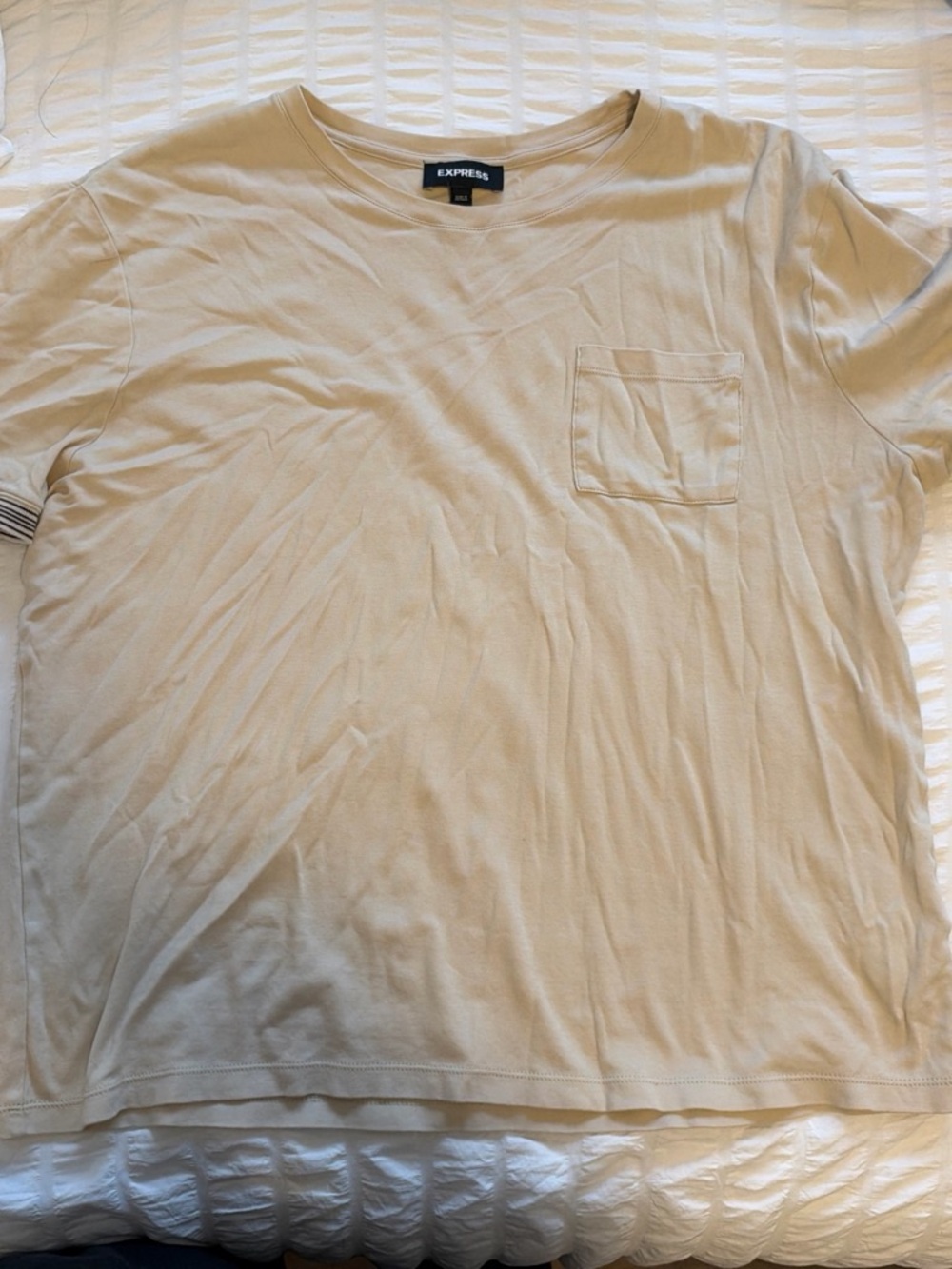 Express Men's Tan Crewneck Pocket Tee
